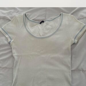White Scoop Neck T-Shirt with Blue Trim